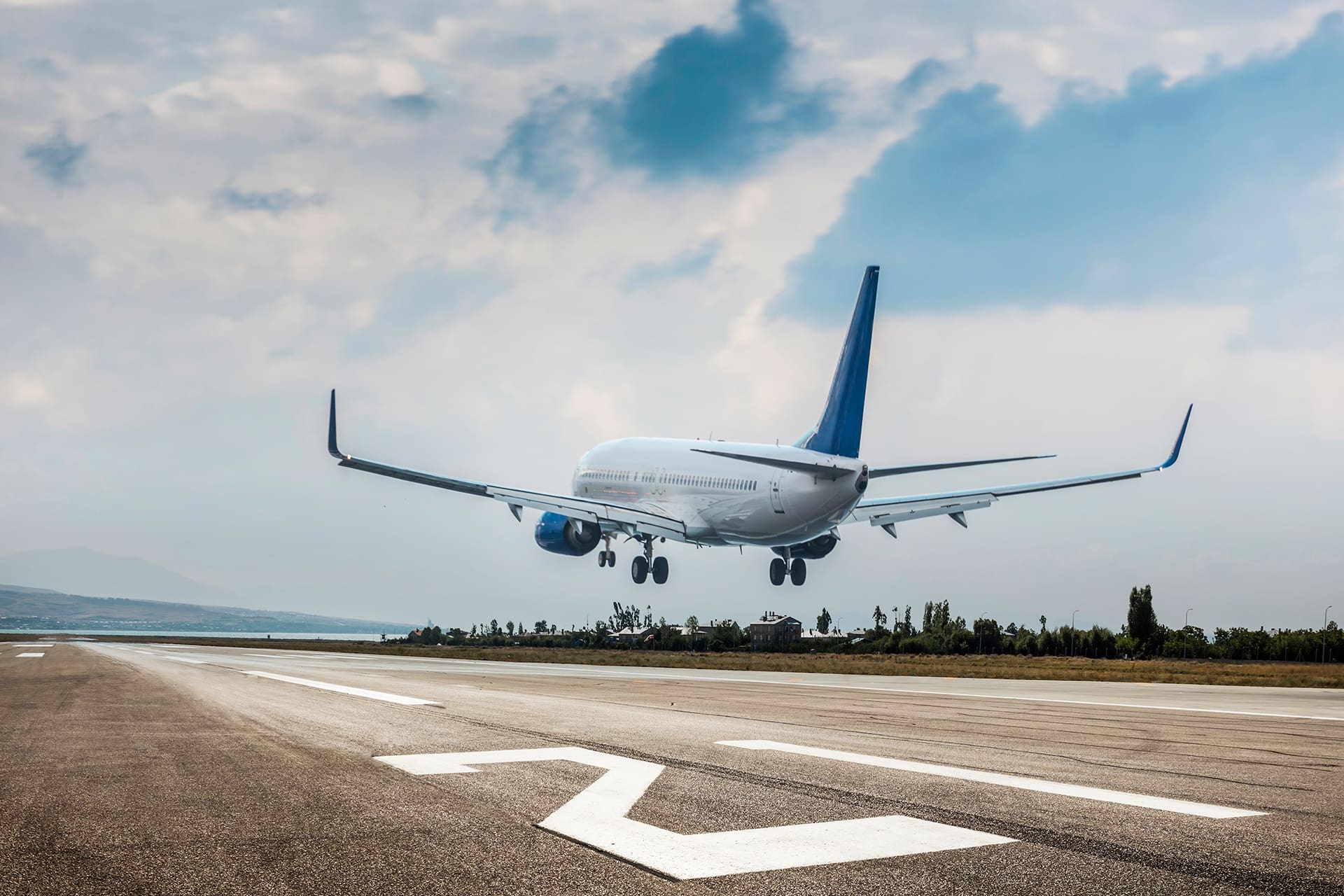 Passenger plane taking off on runway